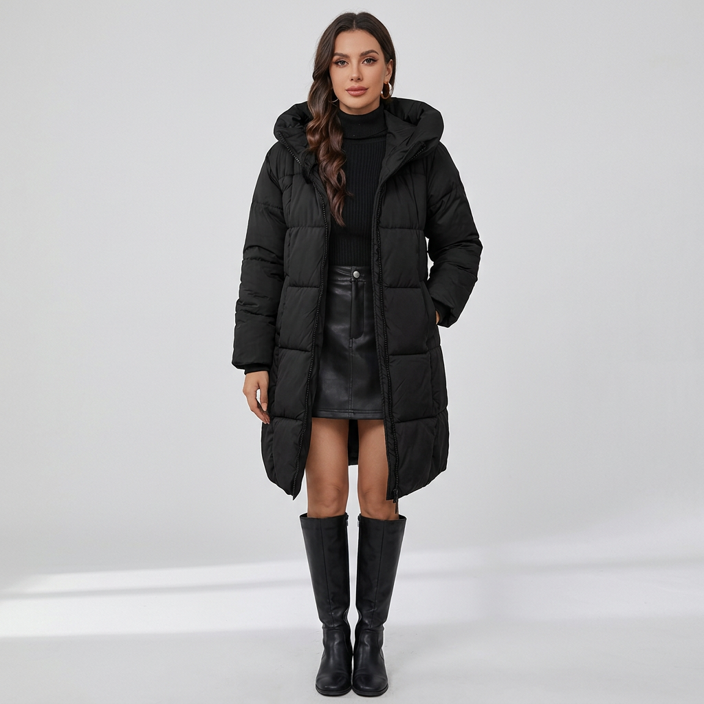 Hooded Longline Puffer Coat - model