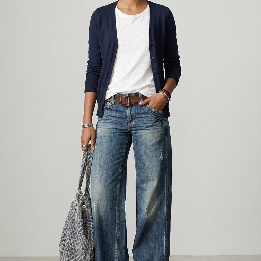Baggy Wide Leg Ripped Jeans - model