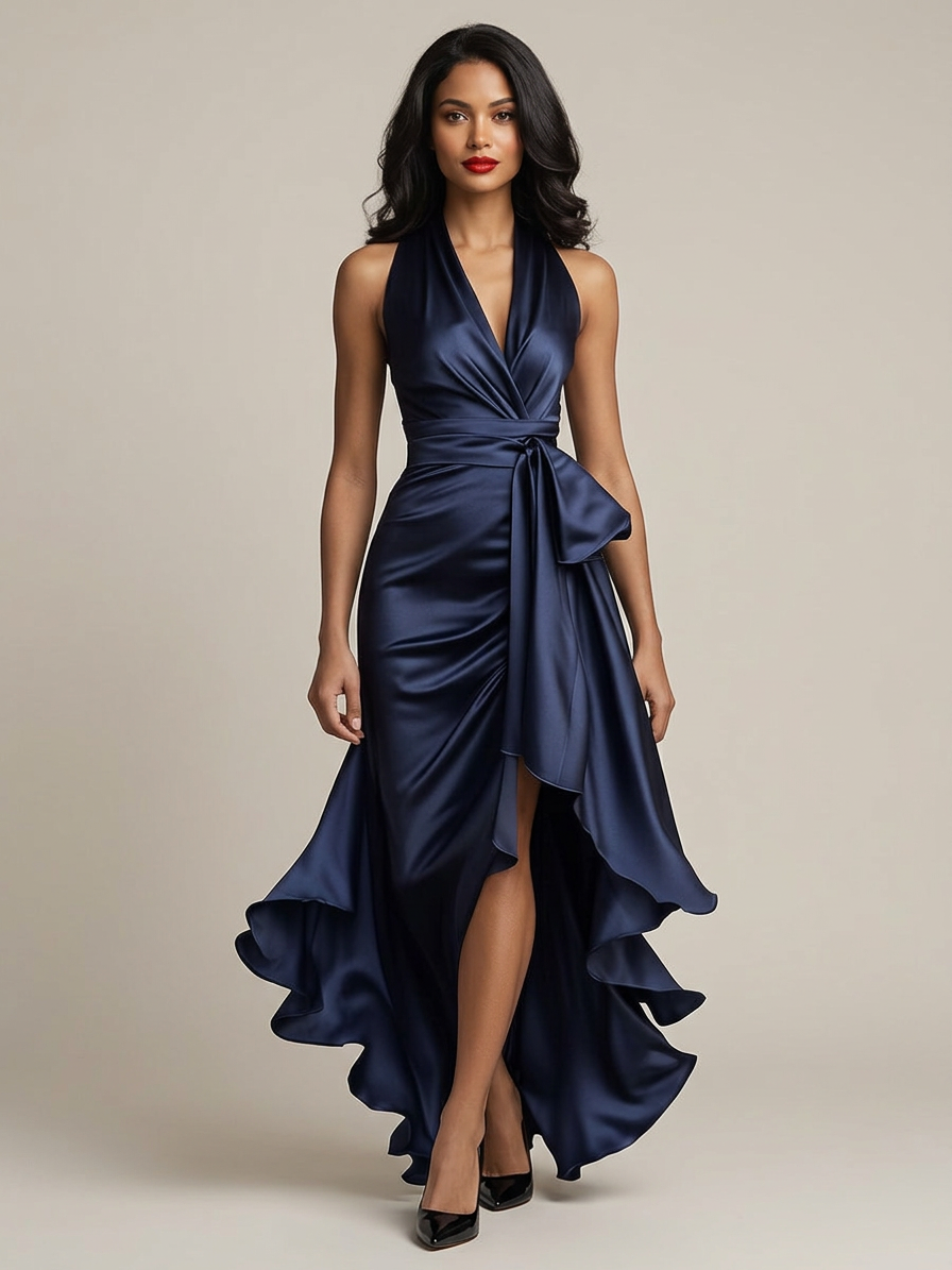 Satin Halter Maxi Dress - model