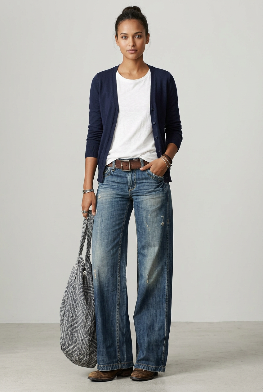 Baggy Wide Leg Ripped Jeans - model